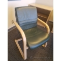 Green Leather Lounge Guest Chair w/ Fixed Wooden Arms